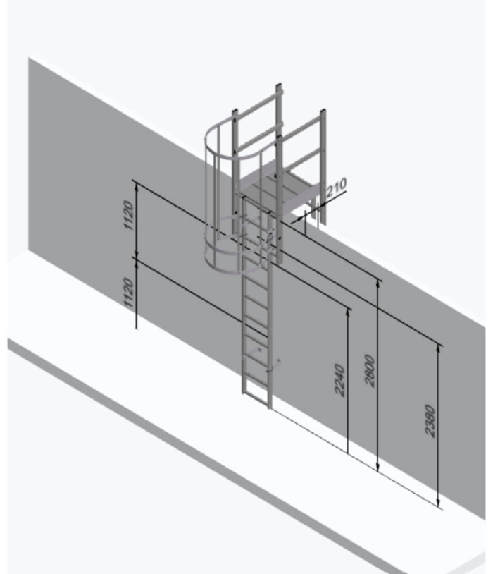 Galvanised Steel Fixed Vertical Access Cat Ladder with Parapet Crossover
