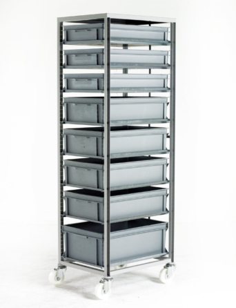 Adjustable Tray Rack with Euro Container Box Trays