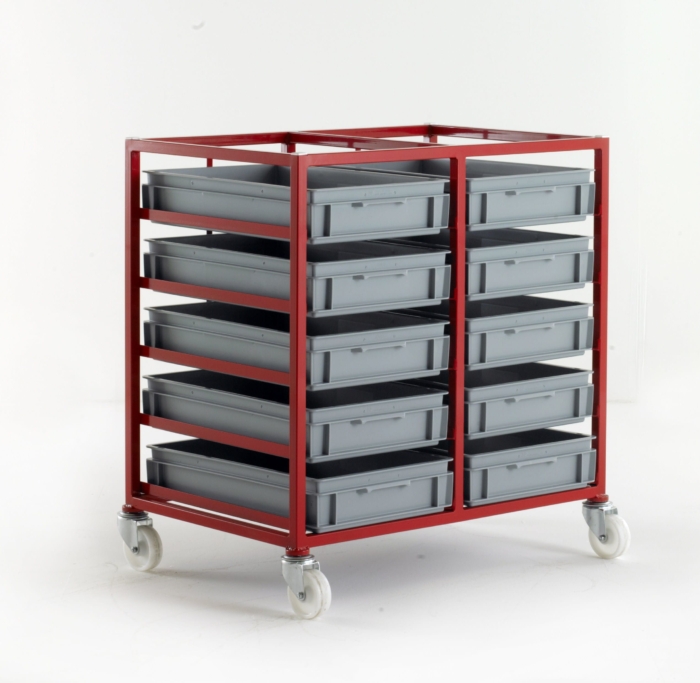 Mobile Tray Racks with Grey Euro Container Trays