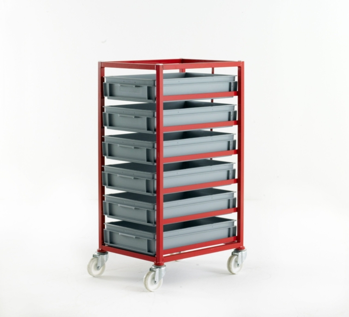 Mobile Tray Racks with Grey Euro Container Trays