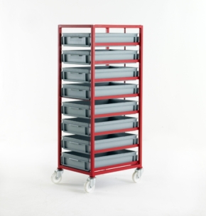 Mobile Tray Racks with Grey Euro Container Trays