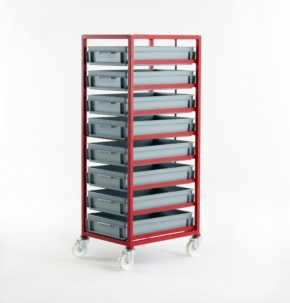 Mobile Tray Racks with Grey Euro Container Trays