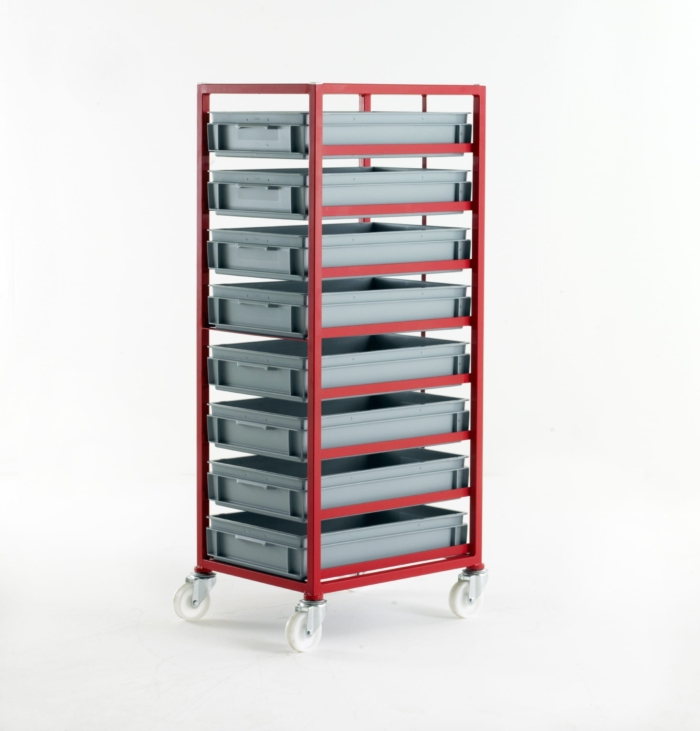 Mobile Tray Racks with Grey Euro Container Trays