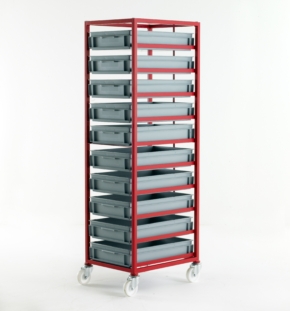 Mobile Tray Racks with Grey Euro Container Trays