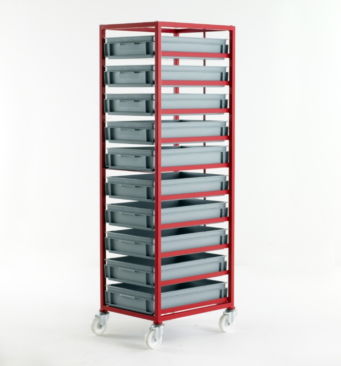 Mobile Tray Racks with Grey Euro Container Trays