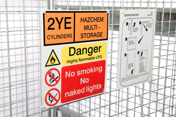 Armorgard Tuffcage folding one piece gas cylinder storage cage - signs