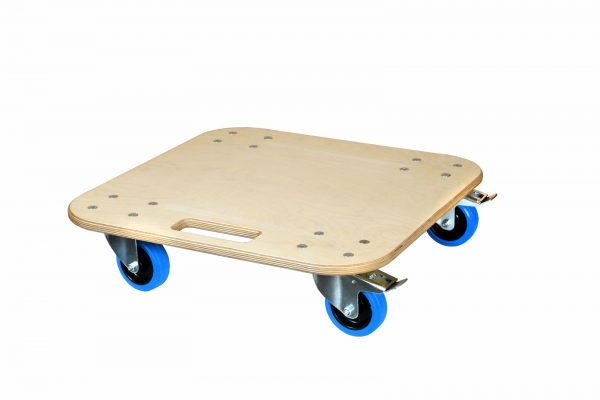 Dolly with plain deck and blue elastic wheels
